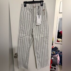 T.J.Maxx Striped Ankle Pants - White and Gray